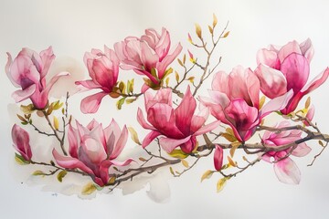 Obraz premium Artistic painting of magenta blossoms on a white canvas