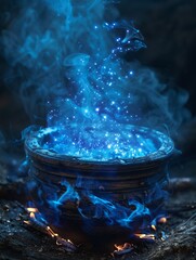 Witch s brew, cauldron of mystery, concoction of shadows, circular intrigue, deep night, alchemical mystery - obrazy, fototapety, plakaty