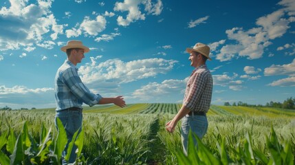 Fototapeta premium Handshake between farmers in field