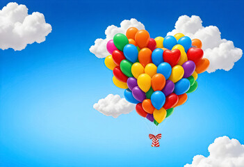Fototapeta premium rainbow collored balloons in the shape of a heart in the sky