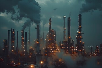 Industrial Night Scene with Pollution - Environmental Impact Concept