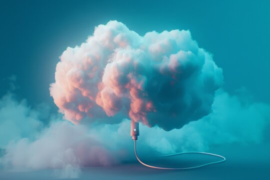 A cloud in the sky is charged with pollution from a cable