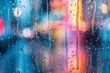 Colorful Bokeh through Raindrops on Window