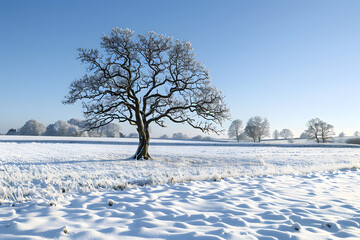 Solitary Tree in a Snow-Covered Field