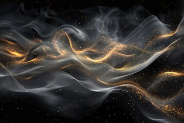 Obraz premium Electric blue wave of smoke and gold particles in the atmosphere