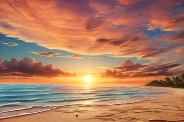 Foto op Plexiglas Sunset Beach Landscape Background, Sunset Beach Wallpaper, Beautiful Seascape, Colorful Sunrise over the Sea, A tranquil beach at sunset, Sunset Background, AI Generative © Forhadx5