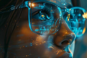 Woman with Digital Eye Enhancement and Circuitry Visualization