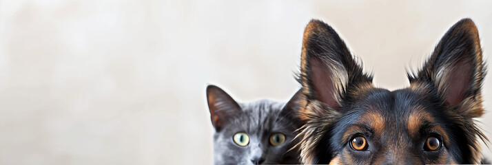 Artistic image merging half faces of a dog and a cat, creating a fascinating and harmonious animal portrait