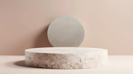 an empty product podium made of stone against for luxury product presentation, beige color