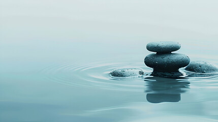 Fototapeta na wymiar Smooth Stones and Water. Spa Wellness background. Zen Stones in Water. Minimalist Concept