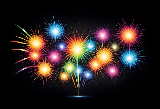 rainbow colored fireworks on black background - Powered by Adobe