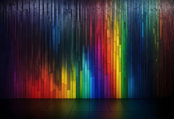 a rainbow colored wall with a black background