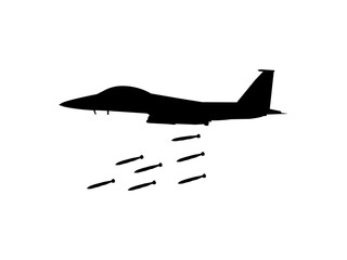 Fototapeta na wymiar aircraft bomb silhouette. airplane flying over a white background.