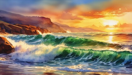 Fototapeta premium Watercolor Sea, Wave