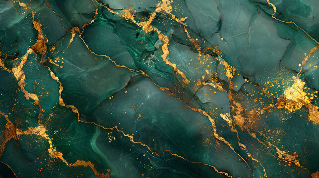 sfondo astratto in marmo verde con venature dorate, tecnica giapponese kintsugi, finta texture di pietra artificiale dipinta, superficie marmorizzata, illustrazione digitale di marmorizzazione