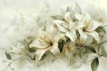 White lily flowers on a light background. generative ai