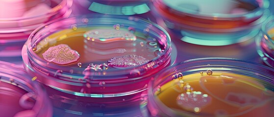 Hyperrealistic Macro Close-Up of Antibiotic Resistance Testing in Petri Dish with Clear Zones of Inhibition in Scientific Laboratory