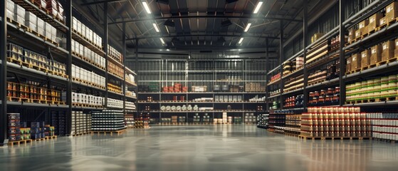 Hyper-realistic Retail Warehouse Demonstration Area with Organized Product Displays and Logistics Discussion