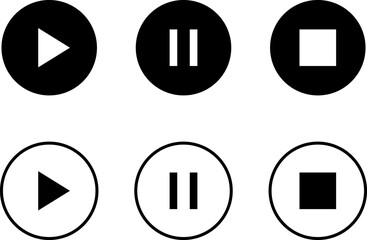 Media player button icons set. Pause, rewind, back, forward icon. Ui elements. Music Video player control buttons. Vector illustration.