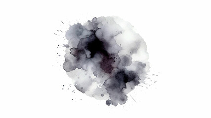 Gray and black paint brush strokes in watercolor, isolated against transparent