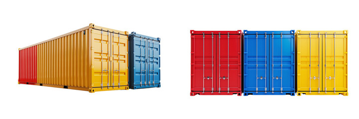 stacked shipping containers on transparent background