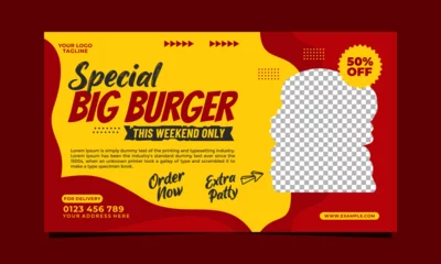 Stof per meter Vector of special big burger social media landscape banner template © Musa