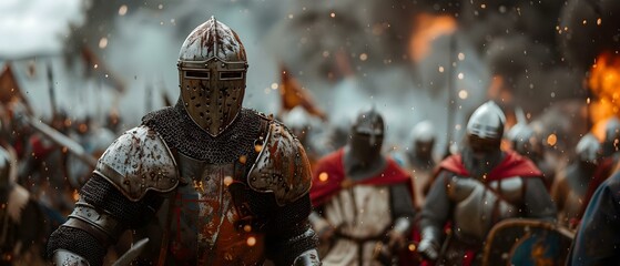Clash of Steel: Knights' Valor Amidst Battle. Concept Medieval Combat, Knight Armor, Epic Battles, Honor and Valor, Medieval Warfare - obrazy, fototapety, plakaty