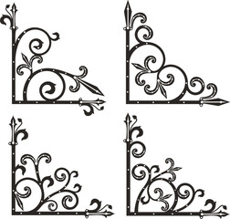 Wrought iron corner ornaments. A set of exquisite and very clean wrought iron ornamental designs, vector series, vinyl and laser ready. 