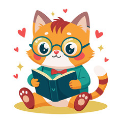 cartoon cat element Holding a cute study book