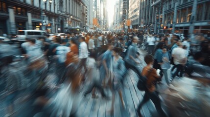  blur of movement as people rush past on a crowded city street, their phones acting as windows into their digital worlds.  