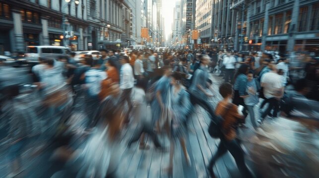  blur of movement as people rush past on a crowded city street, their phones acting as windows into their digital worlds.  