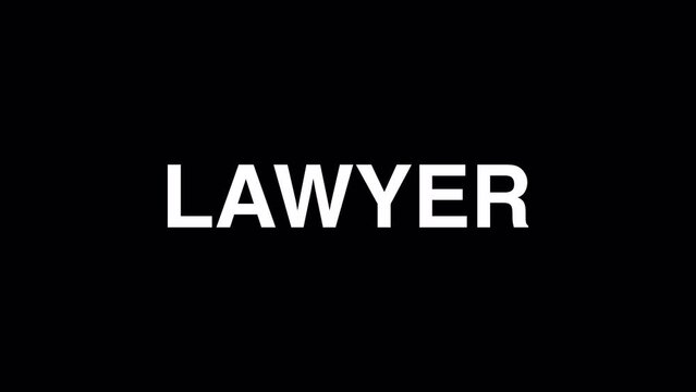 Lawyer Profession word Elegant title reveal text animation black alpha channel,transparent black