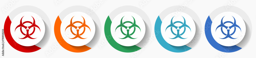 Poster biohazard vector icon set, flat icons for logo design, webdesign and mobile applications, colorful r