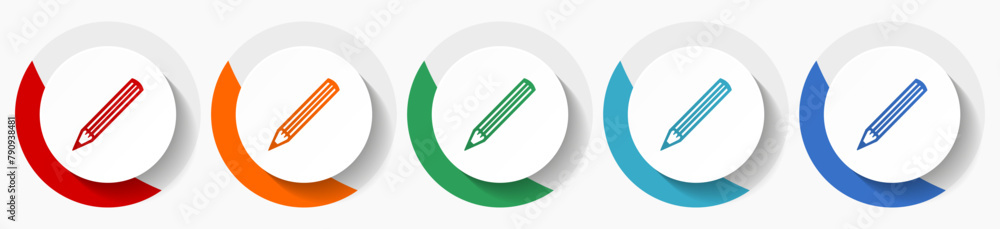 Poster pencil vector icon set, flat icons for logo design, webdesign and mobile applications, colorful roun