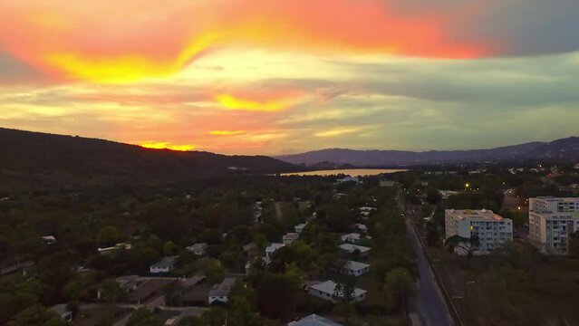Sunset Aerial view over Kingston Jamaica