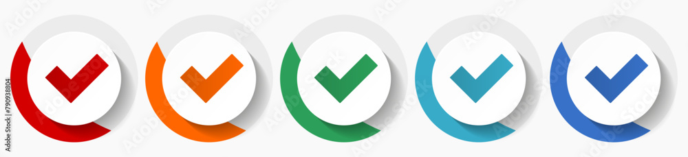Poster Accept vector icon set, flat icons for logo design, webdesign and mobile applications, colorful round buttons