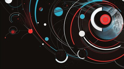 Obraz premium Abstract drawings with planets and geometric shapes. AI generation.