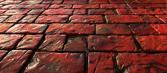 Red umbrella on a brick floor - obrazy, fototapety, plakaty