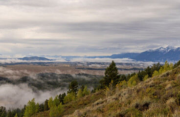 Foggy Autumn Landscape in Grand Teton National Park Wyoming