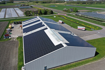Solar panels on a large building. Solar panels provide free energy from the sun.