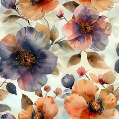 Seamless Watercolor Flowers in a Delicate and Subtle Composition