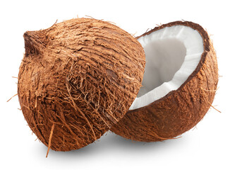 Two halves of coconut isolated on transparent background.