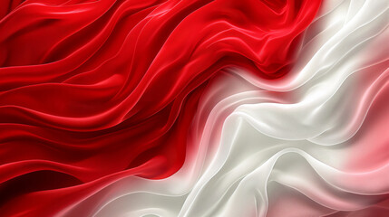 Obraz premium Red and white wavy background with satin fabric texture, flag of people's invoices, Indonesian national flag, indonesia red and white flag. Abstract background with waves of the two colors.
