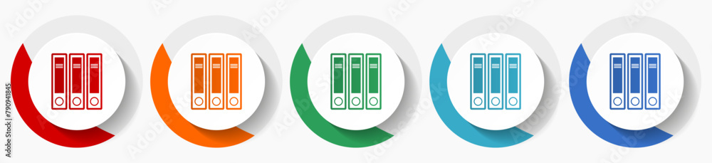 Poster binder, folder, document, file vector icon set, flat icons for logo design, webdesign and mobile app