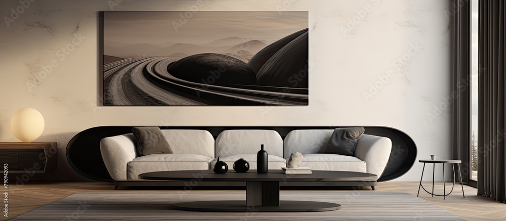 Canvas Prints Living room with a wall painting