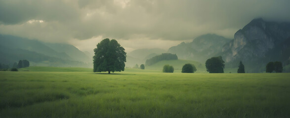 Bavarian Rain Reverie: Bavaria's Picturesque Meadows in a Rainy Day Dream - Ideal for Rejuvenation and Folklore Themes in Rainy Season Photos - obrazy, fototapety, plakaty