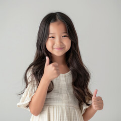 little girl showing thumbs up