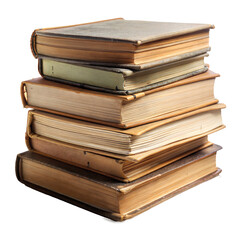 Vintage books stacked on isolated transparent background