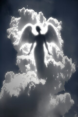 Fototapeta premium Angel in the sky from the clouds. Generative AI,