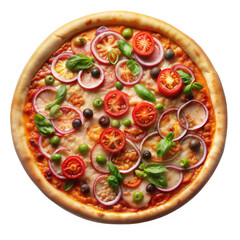 Delicious vegetarian pizza topped with fresh vegetables